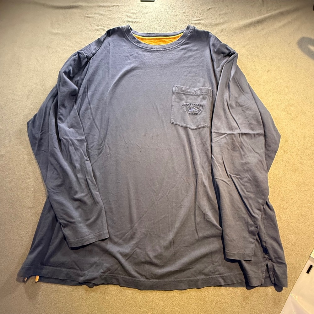Tommy Bahama Relax Mens 2XB Blue Pima Cotton Long Sleeve Pocket T-Shirt Marlin